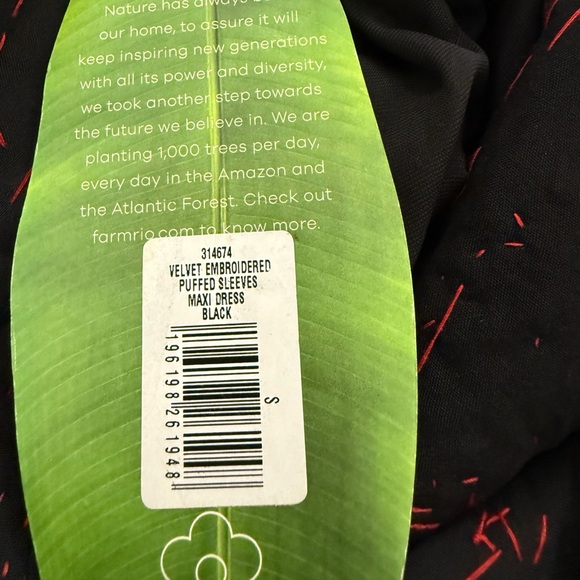 NWT FARM Rio Velvet Embroidered Beaded Puffed Sleeve Maxi Dress in Black Sz S - Picture 12 of 14